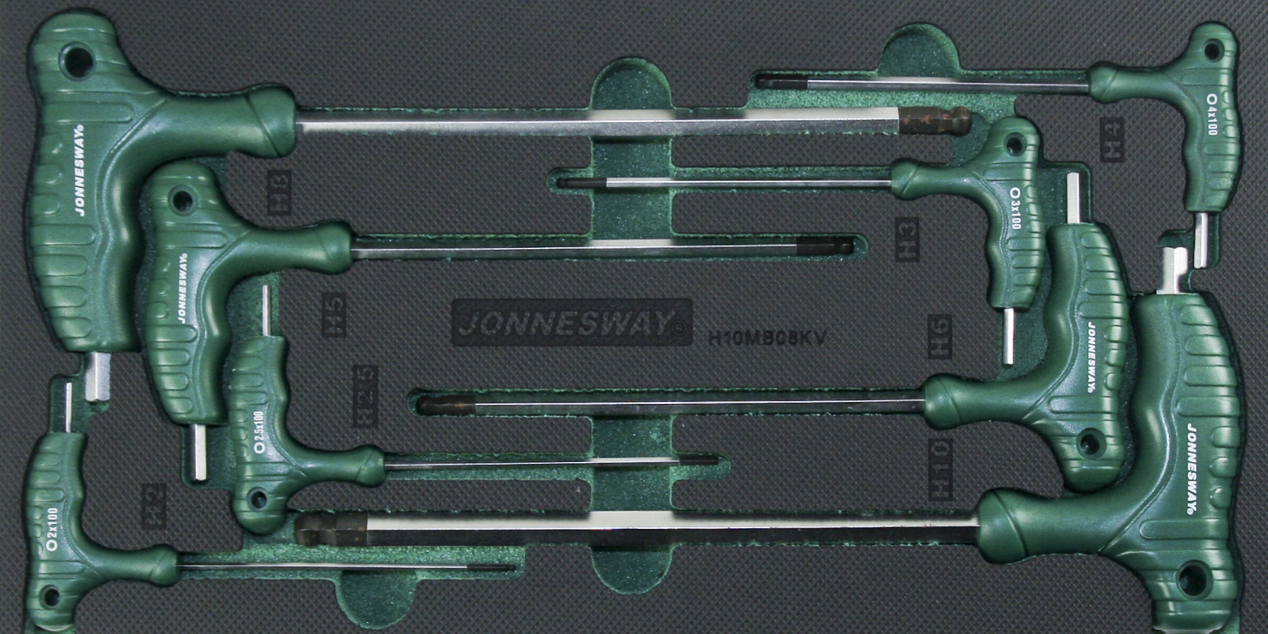 Modul penový - kľúče Imbus s guličkou a T rukoväťou, H2 - H10, 8 ks - JONNESWAY H10MB08KV