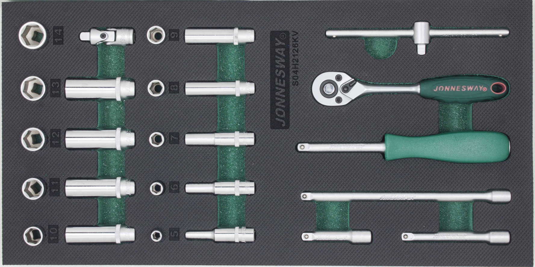 Modul penový - gola sada 1/4 ", 6hranné hlavice 5 - 14 mm, 26 dielov - JONNESWAY S04H2126KV