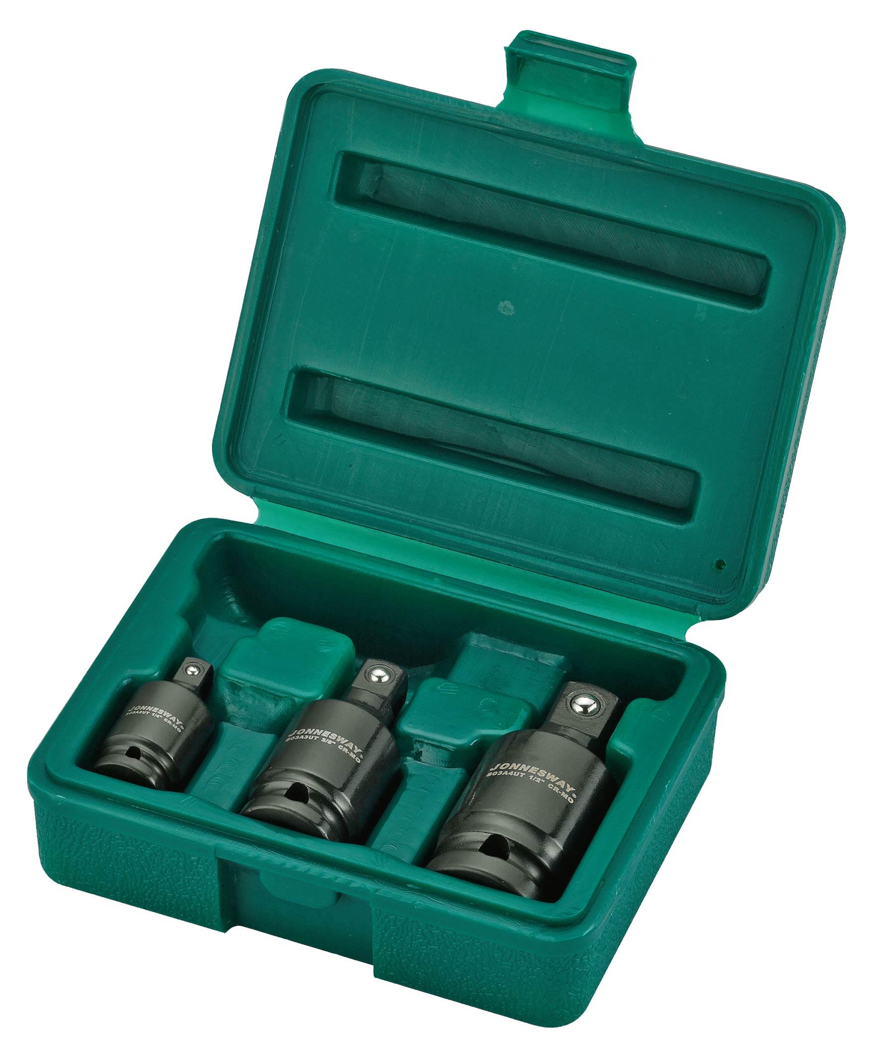 Guľové kĺby 1/4 &quot;, 3/8&quot; a 1/2 &quot;, úderovej, pre rázové uťahováky, 3 ks - JONNESWAY S03A4UT3S (Guľové kĺby 1/4 &quot;, 3/8&quot; a 1/2 &quot;, úderovej, pre rázové uťahováky, 3 ks - JONNESWAY S03A4UT3S)