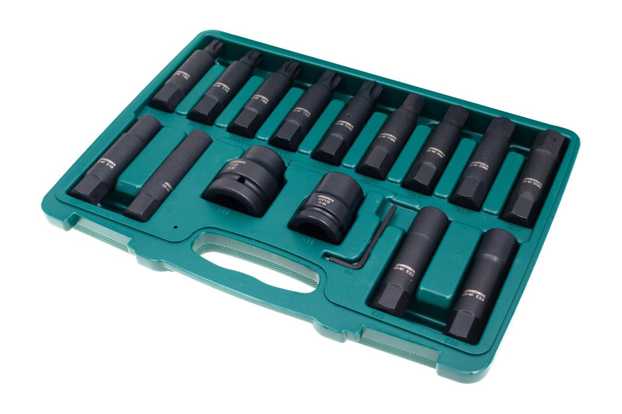 Sada úderových bitov Imbus, Torx a Torx E, 3/4" a 1", 16 kusov - JONNESWAY AI050113