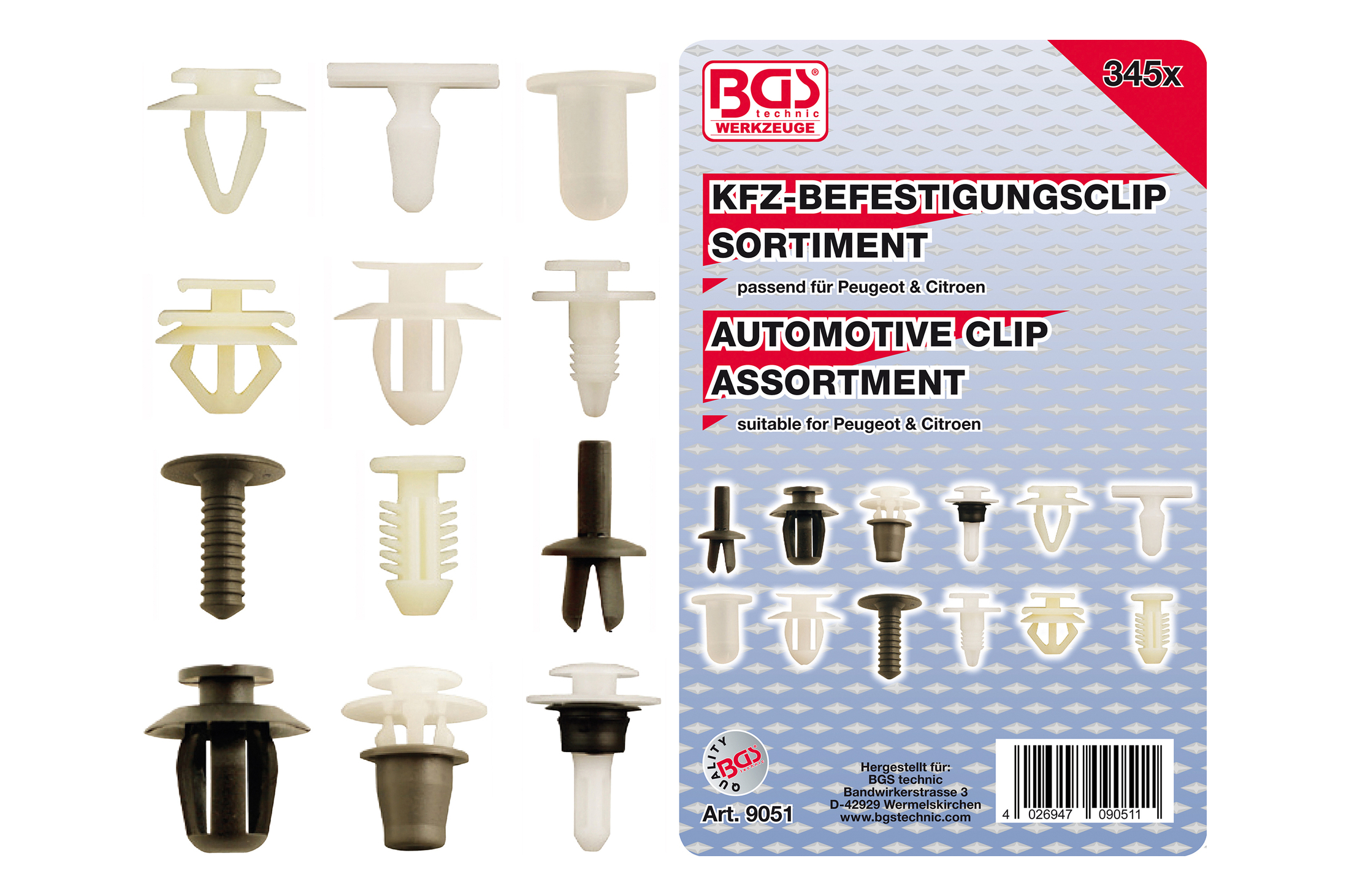 Príchytky čalúnenie PEUGEOT, CITROEN, 345 kusov - BGS 9051