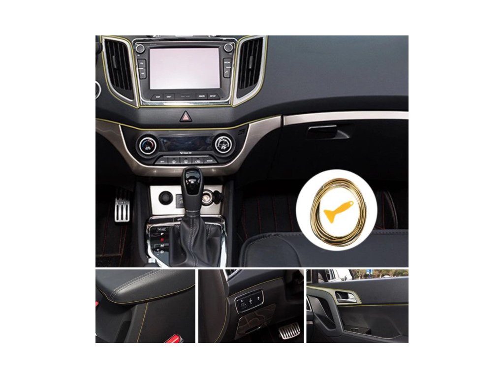 Dekorační ozdobná lišta do interiéru vozidla 5m Zlatá