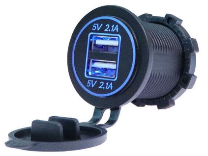 Napájecí zdířka 2xUSB, 2,1A+2,1A s modrým podsvětlením
