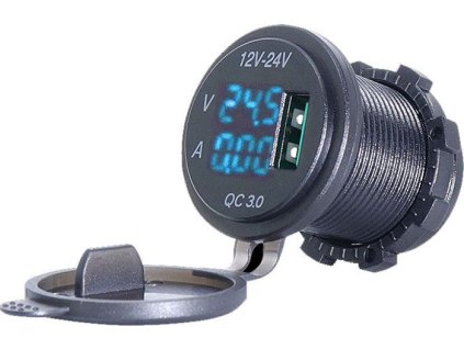 Napájecí zdířka USB 5V/2,1A s V-metrem a A-metrem