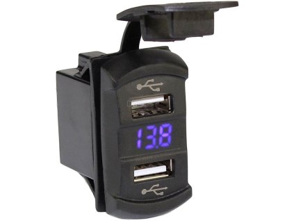 Napájecí zdířka 2x USB - typ Carling s voltmetrem - modrý