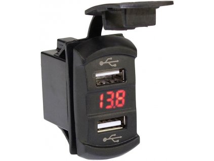 Napájecí zdířka 2x USB - typ Carling s voltmetrem - červený