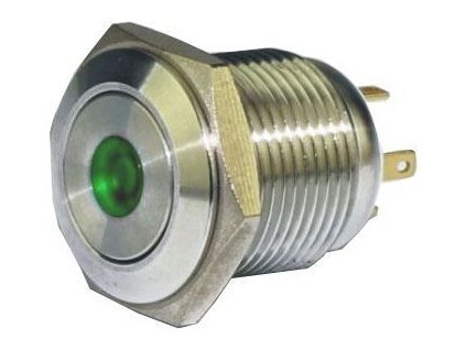 Tlačítko OFF-(ON) GQ16F-10DM 250V/3A, zelené prosvětlení 12V