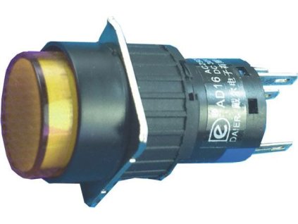 Vypínač stiskací A16-22ZY, ON-ON 2pól. 250V/3A, žlutý prosvětlený