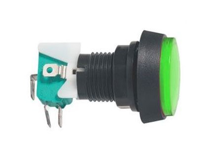 Tlačítko PBS-32, ON-(ON) 1p.250V/10A zelené, prosvětlené