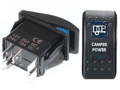 Vypínač kolébkový  A11625ABL-J49 ON-OFF 2p.12VDC/20A modrý, prosvětlen