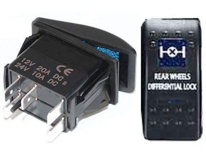 Vypínač kolébkový  A11625ABL-J38 ON-OFF 2p.12VDC/20A modrý, prosvětlen