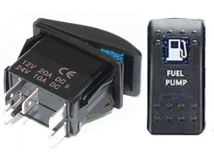 Vypínač kolébkový  A11625ABL-J48 ON-OFF 2p.12VDC/20A modrý, prosvětlen