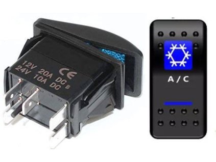 Vypínač kolébkový  A11625ABL-J40 ON-OFF 2p.12VDC/20A modrý, prosvětlen