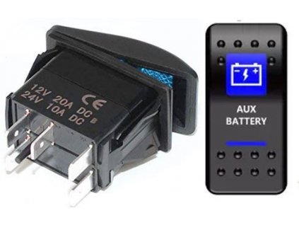 Vypínač kolébkový  A11625ABL-J68 ON-OFF 2p.12VDC/20A modrý, prosvětlen