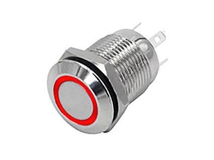 Tlačítko OFF-(ON) 12mm, 250V/2A, červené prosvětlení 12V