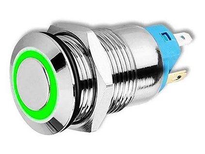 Tlačítko OFF-(ON) 250V/2A, zelené, prosvětlení 12-24V