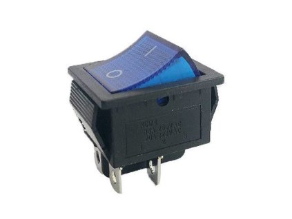 Vypínač kolébkový KCD4, ON-OFF 2pól.250V/16A modrý, prosvětlený