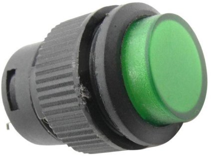 Tlačítko R16-503BD 1pól. OFF-(ON) 250V/3A zelené prosvětlené
