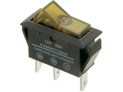 Vypínač kolébkový ASW-09D, OFF-ON 1pol.12V/20A, žlutý, prosvětlený