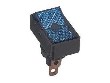 Vypínač kolébkový ASW-11D, ON-OFF 1pol.12V/20A modrý, prosvětlený