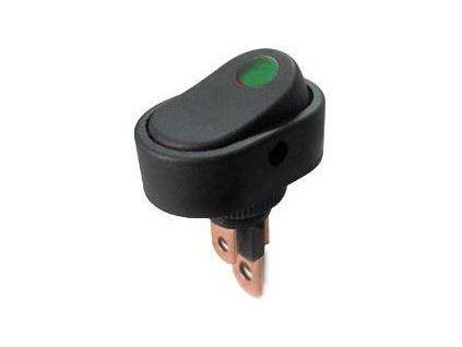 Vypínač kolébkový ASW-20D-2, OFF-ON 1pol.12V/20A zelený, prosvětlený