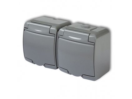 Dvojzásuvka 250V/16A IP54, šedá, Karlik