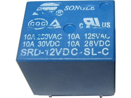 Relé Songle SRD-12VDC-SL-C 12V, přepínací kontakt 250VAC/10A