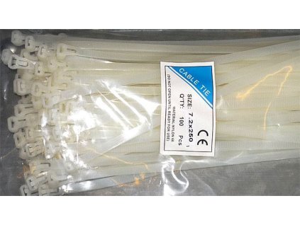 Stahovací páska uvolnitelná 7x250mm bílá, balení 100ks