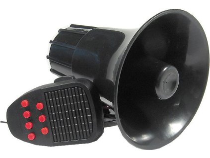Siréna 50W s mikrofonem, 115dB/m 6-16V/2A, 7 tónů a mluvené slovo