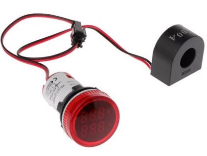 Voltmetr, ampérmetr AD101-22VAM panelový MP 60-500VAC+0-100AAC červený