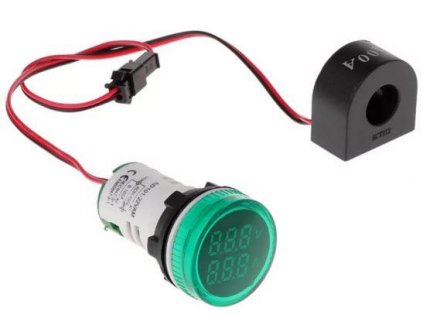 Voltmetr, ampérmetr AD101-22VAM panelový MP 60-500VAC+0-100AAC, zelený