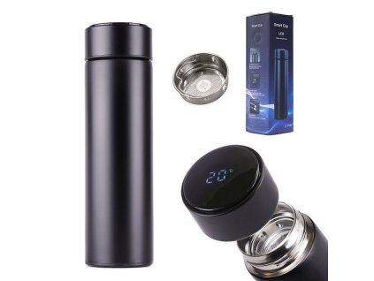 Termohrnek s teploměrem, černý