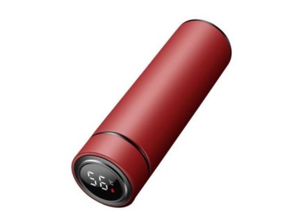 Termohrnek s teploměrem, červený