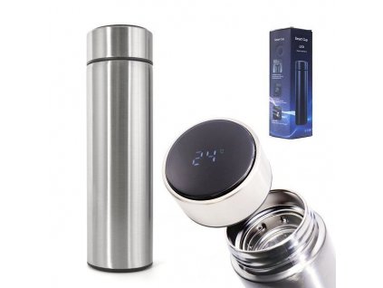 Termohrnek s teploměrem, stříbrný