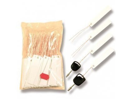 Bílé NIRO plastové visačky na klíče s měděným drátkem 250ks - 434080100