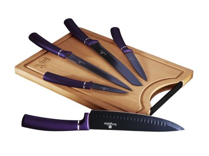 BERLINGERHAUS Sada nožů s nepřilnavým povrchem + prkénko 6 ks Purple Metallic Line BH-2683