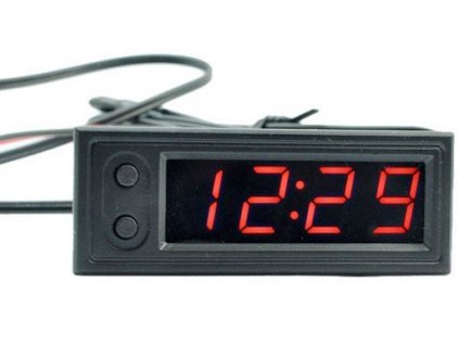 Teploměr,hodiny,voltmetr  panelový 3v1, 12V, červený, 2 tepl.čidla