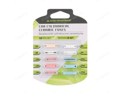 Pojistky blistr valcové, plast, 10 ks, Carmotion