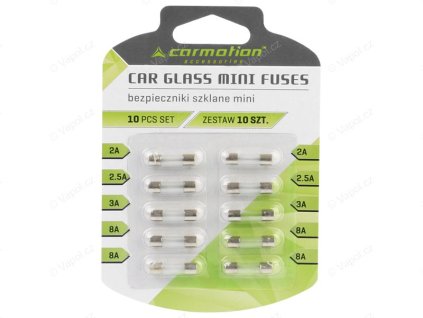 Pojistky blistr skleněné, 20 mm, 10 ks, Carmotion