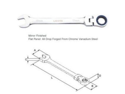 Očkoplochý ráčnový flexibilní klíč 17 mm - LIARW12M17HT