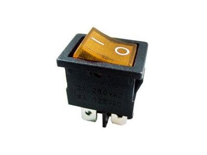 Vypínač kolébkový MIRS-201A-C3, ON-OFF 2pol.250V/3A žlutý, prosvětlený