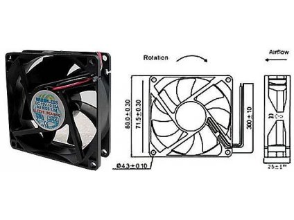 Ventilátor 80x80x25mm 12V/0,18A 3000 ot/min.