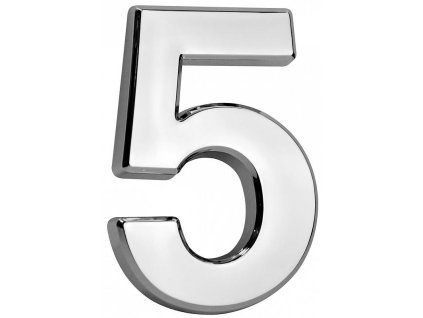 Domovní číslo "5" MagicHome, s lepící páskou, stříbrné, 70x100 mm, ABS