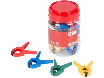 Svěrka Premium, pružinová, barevná, 15 ks, 1"/25 mm