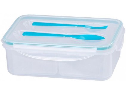 Obědník MagicHome, hranatý, 1,5l, s vidličkou a lžící, 2 přihrádky, 22x15,2x7,6 cm