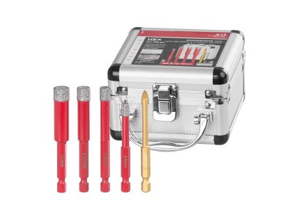 Sada vyřezávačů Premium, 6-8-10-12 mm, HEX, 6 mm vrták do skla, diamant, korunky, professional