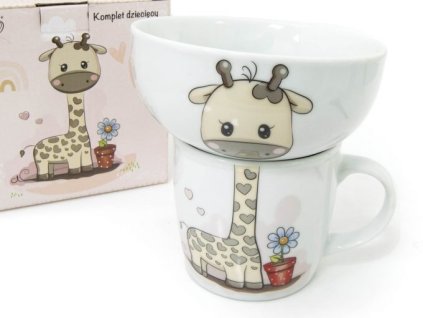 Dětská jídelní sada 2 díly, hrnek a miska  ŽIRAFA