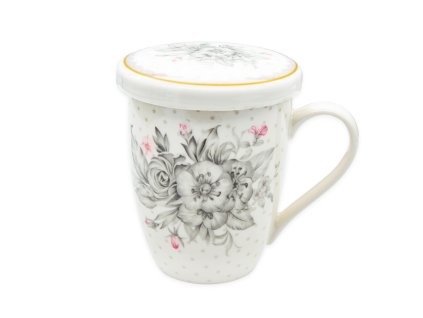 Hrnek porcelán se sítkem a víčkem 340ml  KVĚT