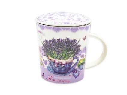 Hrnek porcelán se sítkem a víčkem 320ml  LEVANDULE