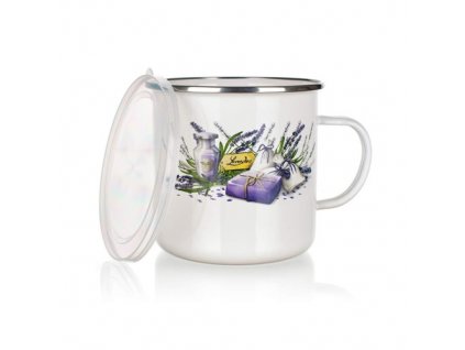 Hrnek smalt 700ml LEVANDULE s plast víčkem  BANQUET